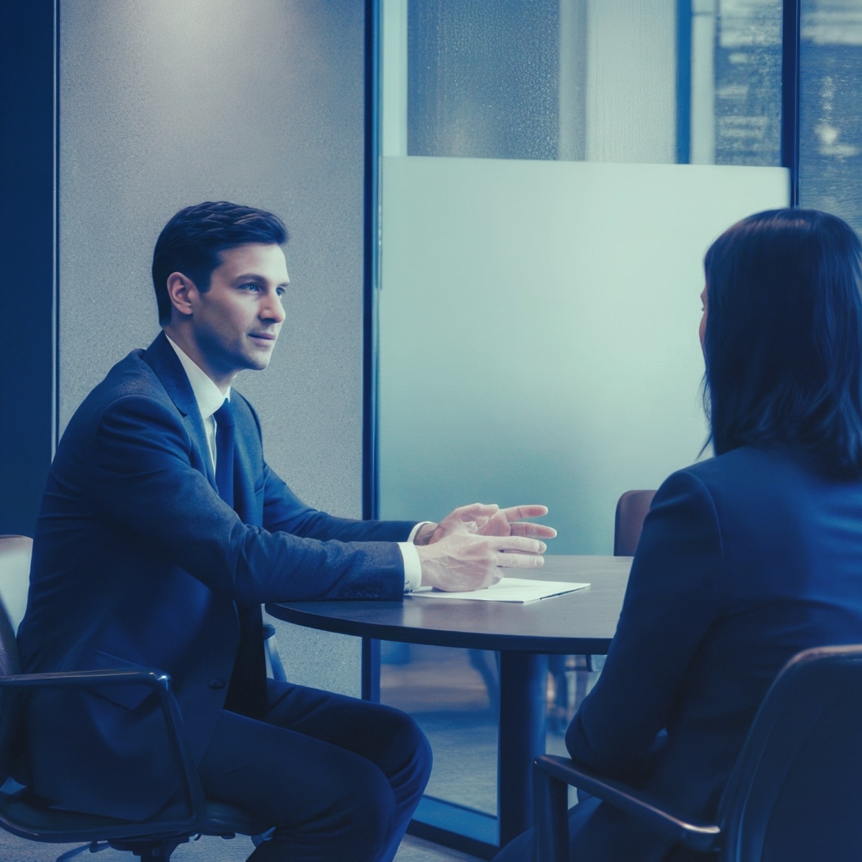 Consultor empresarial analizando estrategia con cliente — consultoría empresarial
